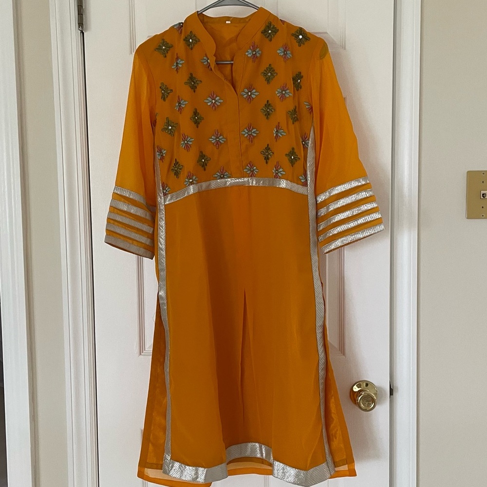 NWT yellow kurta with thread work and gota